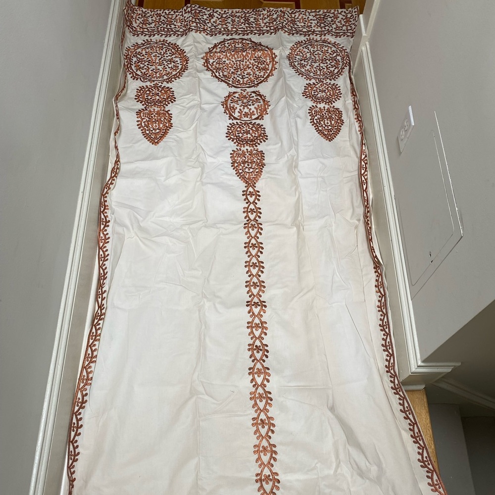Anthropologie Marrakech Red Rust Embroidered Moroccan Curtain Panels PAIR 2 96"